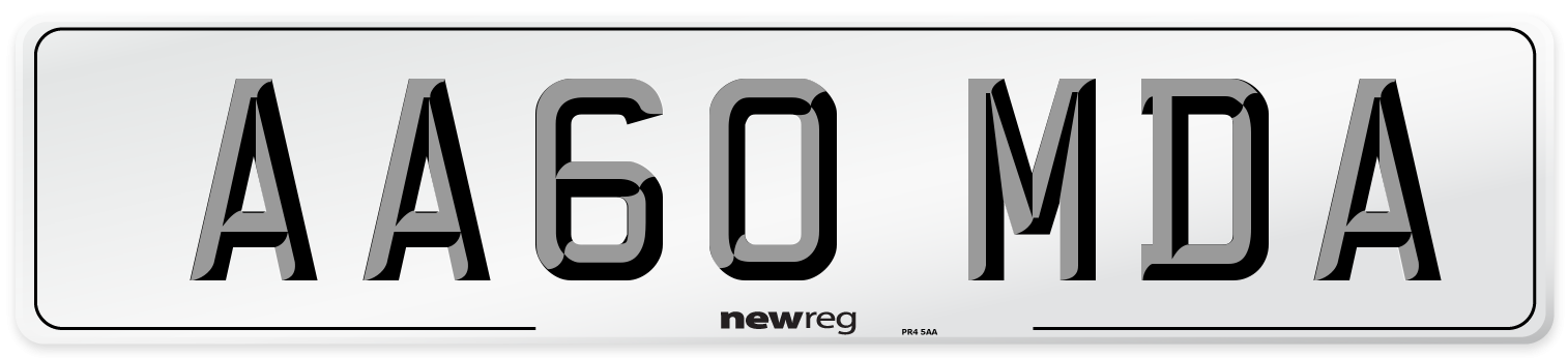 AA60 MDA Number Plate from New Reg